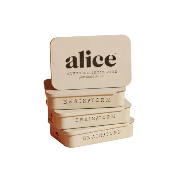 Cream Alice Mushroom Brainstorm chocolate for sharp focus affixed on a white background