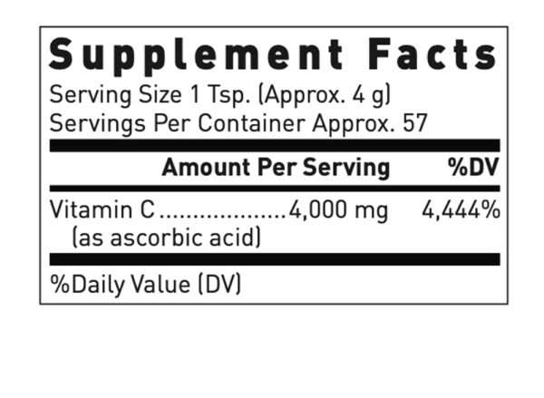 A Supplement Facts label for Ageblu Vitamin C Crystals