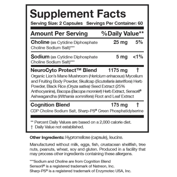 White BDNF Essentials Supplement facts