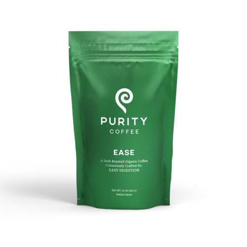 A Green Ease Purity Coffee 12oz Bag of Beans on a transparent background