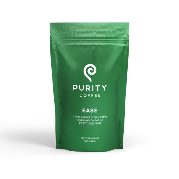 A Green Ease Purity Coffee 12oz Bag of Beans on a transparent background