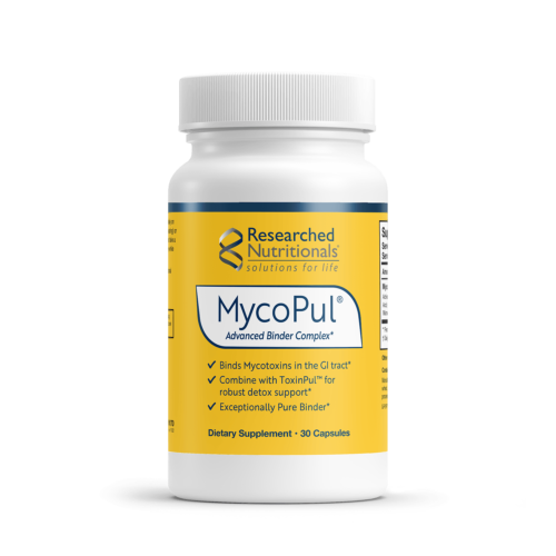 Yellow Researched Nutritional MycoPul Supplement. MycoPul is an advanced binder complex that binds mycotoxins in the gi tract. They suggest to combine with ToxinPul for robust detox support. MycoPul is an exceptionally pure binder. Dietary Supplement 30 capsules