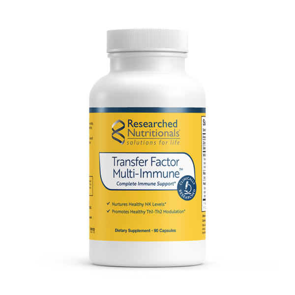 Researched Nutritionals Transfer Factor Multi Immune. Complete immune support. This product nurtures Healthy KN Levels and promotes healthy Th1-Th2 Modulation. It is a dietary supplement with 90 capsules