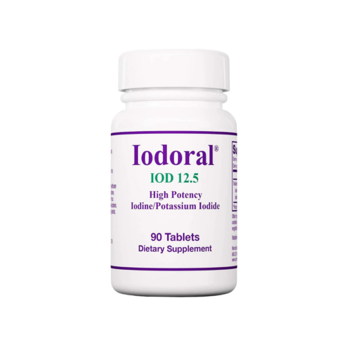 Iodorol 12.5 IU bottle affixed on a white background. 90 tablets