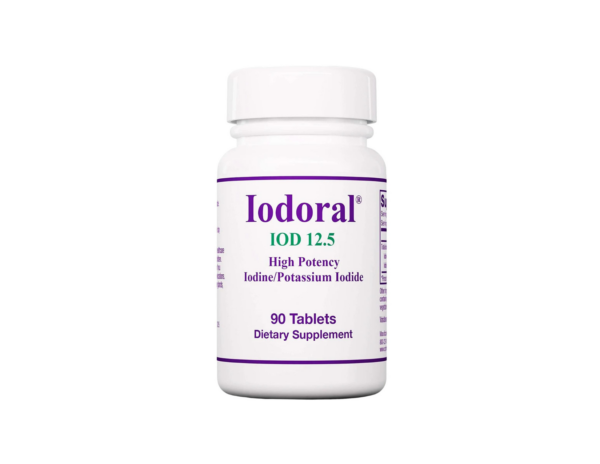 Iodorol 12.5 IU bottle affixed on a white background. 90 tablets