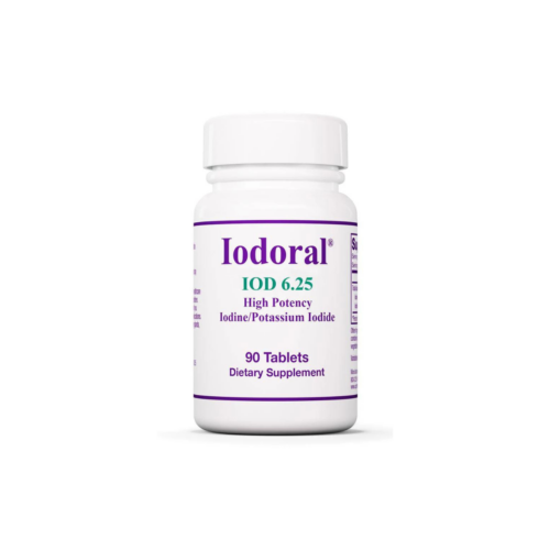 Iodorol 6.25 Tablets affixed on a white bottle and a white background