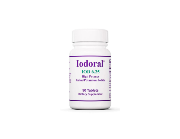Iodorol 6.25 Tablets affixed on a white bottle and a white background
